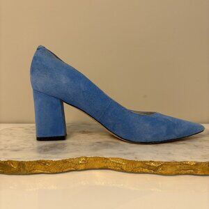 Marc Fisher Size 9.5 Blue LTD Yalina Pump Suede Leather Block 3" Heel